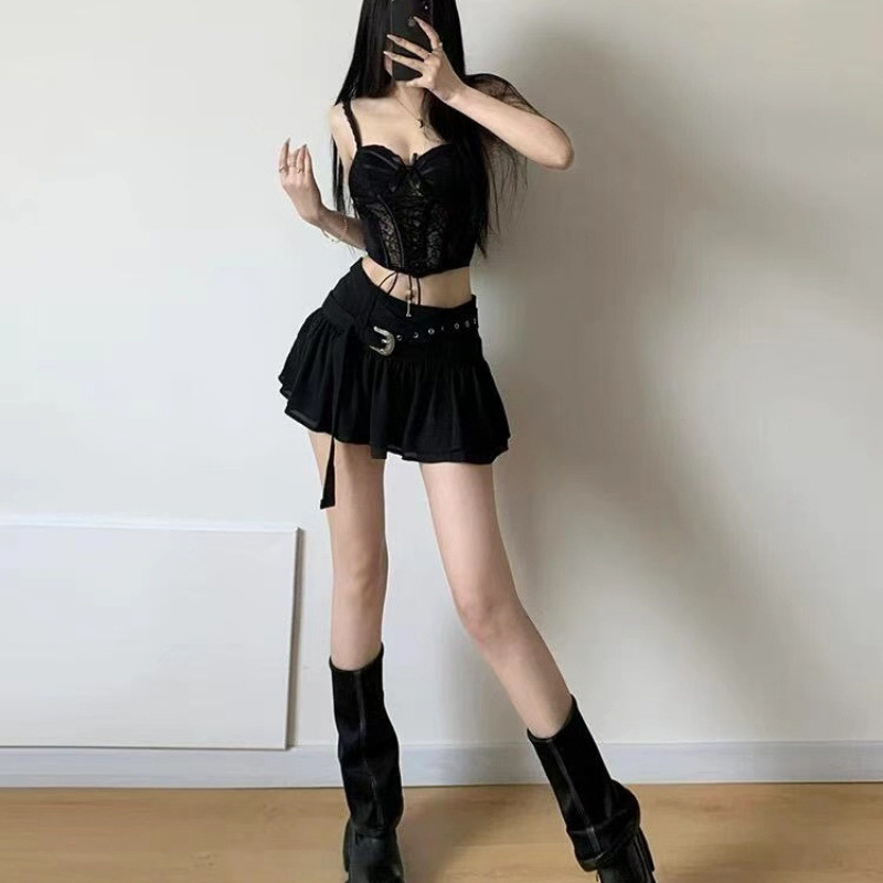 Top camisole pentru femei, bretele în formă de os de pește, strat interior dantelat, fibră acrilică, croială neregulată, stil urban 3/4