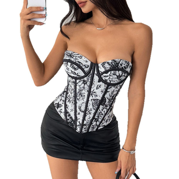 Korset-bustier u cami stilu, gotički, cvjetni jacquard poliester, uski kroj