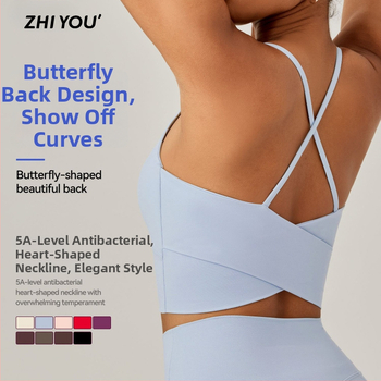 Jogos viršūnė su įmontuotais puodeliais, smūgių sugeriantis, kvėpuojantis nugaros dizainas, krūties pagalvėlė, moterims skirta sportinė apranga (Audinys: Nailonas 79% + Spandeks 21%; Puodelio tipas: Pilnas; Puodelio forma: Plona; Dirželiai: Fiksuoti dvigub