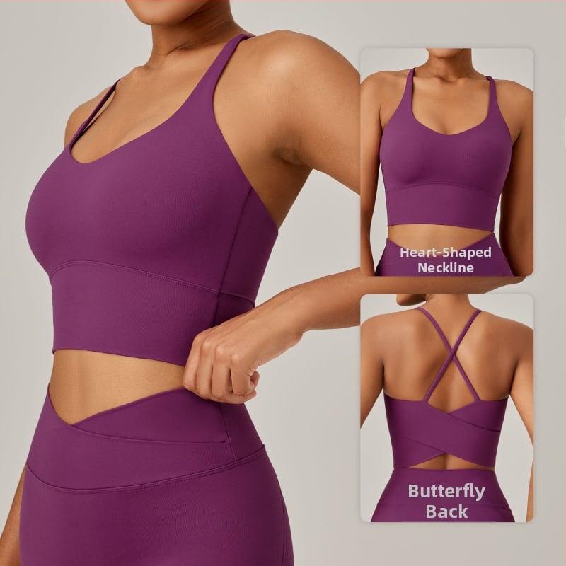 Jogos viršūnė su įmontuotais puodeliais, smūgių sugeriantis, kvėpuojantis nugaros dizainas, krūties pagalvėlė, moterims skirta sportinė apranga (Audinys: Nailonas 79% + Spandeks 21%; Puodelio tipas: Pilnas; Puodelio forma: Plona; Dirželiai: Fiksuoti dvigub