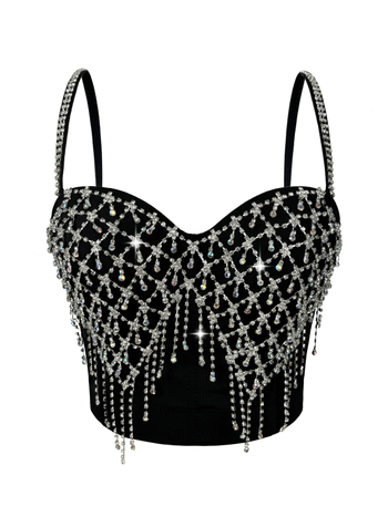 Montisha sling τοπ με fishbone σχέδιο, φούντες και αλυσίδες, αποσπώμενες τιράντες, στενή γραμμή, πολυεστέρας