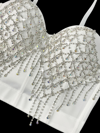 Montisha sling τοπ με fishbone σχέδιο, φούντες και αλυσίδες, αποσπώμενες τιράντες, στενή γραμμή, πολυεστέρας