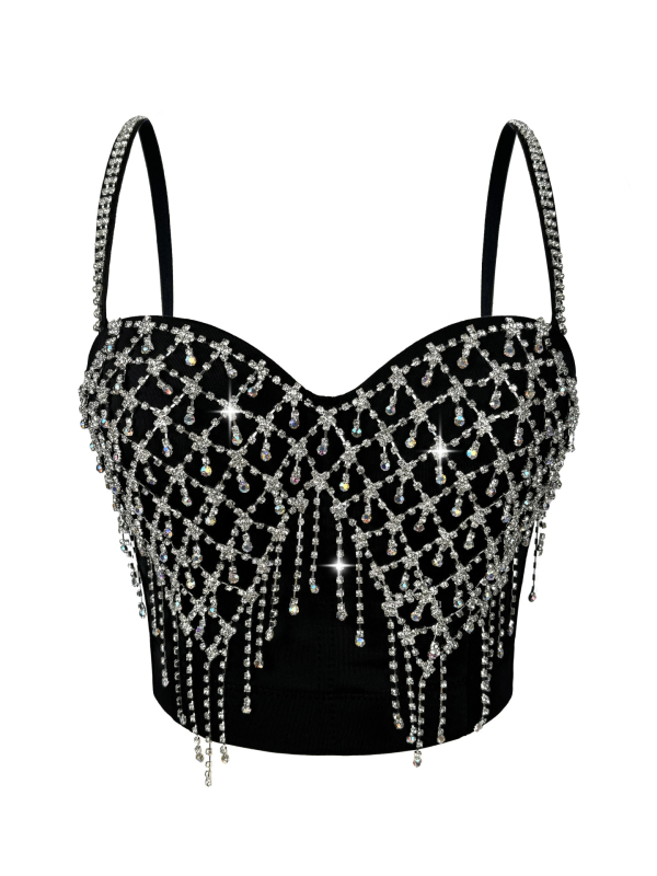 Montisha sling τοπ με fishbone σχέδιο, φούντες και αλυσίδες, αποσπώμενες τιράντες, στενή γραμμή, πολυεστέρας