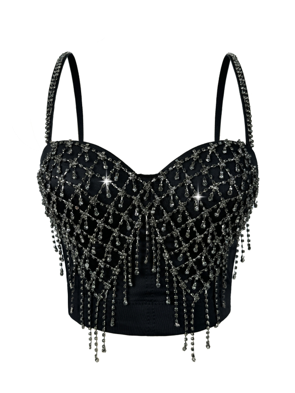 Montisha sling τοπ με fishbone σχέδιο, φούντες και αλυσίδες, αποσπώμενες τιράντες, στενή γραμμή, πολυεστέρας