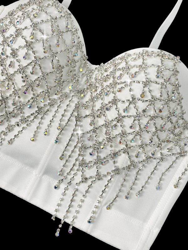 Montisha sling τοπ με fishbone σχέδιο, φούντες και αλυσίδες, αποσπώμενες τιράντες, στενή γραμμή, πολυεστέρας