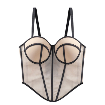 Hátsó nélküli hálós anyagból készült formázó melltartó, 3/4 kosár, habos belső, rögzített dupla vállpántok