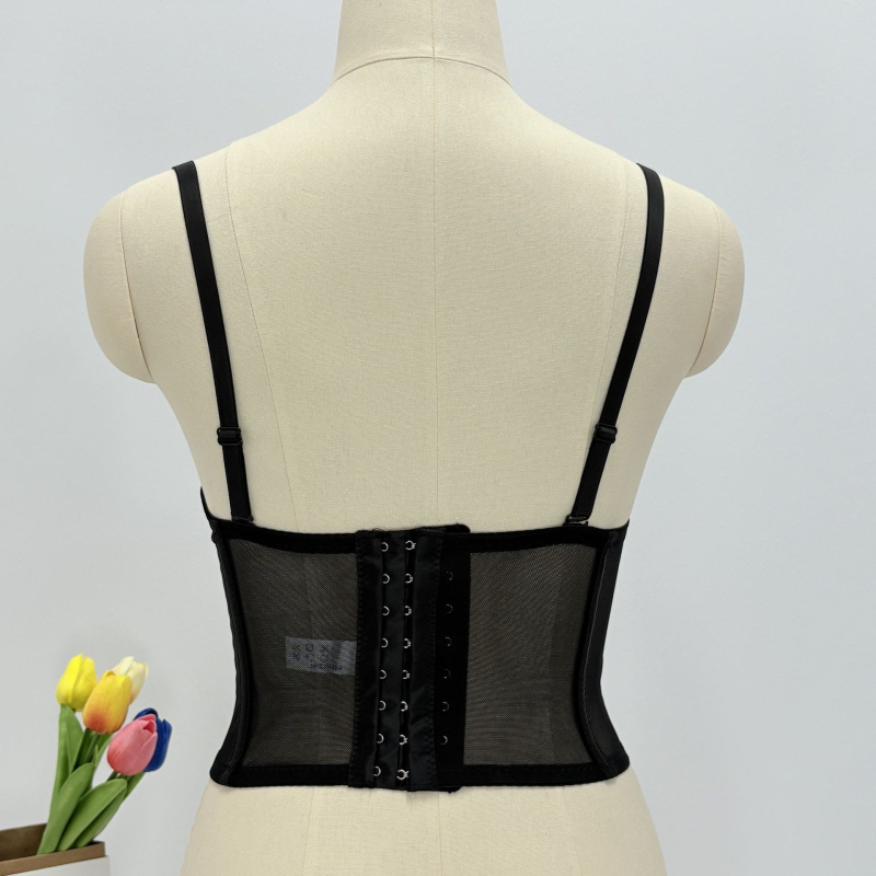 Tube top s konstrukcijom riblje kosti, sjajne perle, oblikovanje struka, mreža