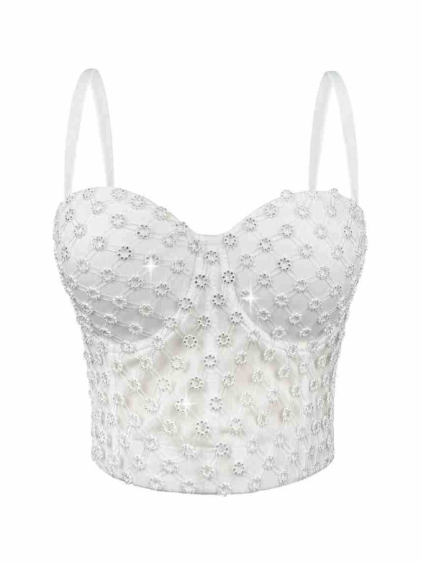 Camisola s rhinestones i ribljim kostom, sling stil, uski kroj, odvojive ramene, poliester