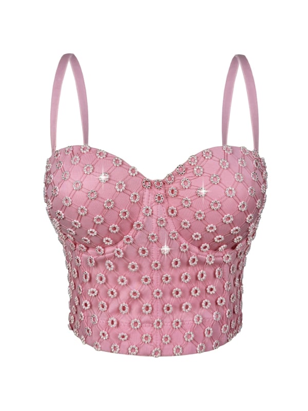 Camisola s rhinestones i ribljim kostom, sling stil, uski kroj, odvojive ramene, poliester
