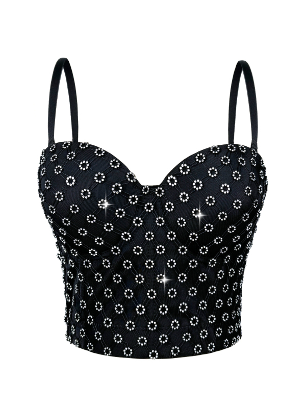 Camisola s rhinestones i ribljim kostom, sling stil, uski kroj, odvojive ramene, poliester
