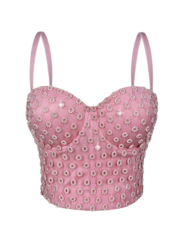 Camisola s rhinestones i ribljim kostom, sling stil, uski kroj, odvojive ramene, poliester