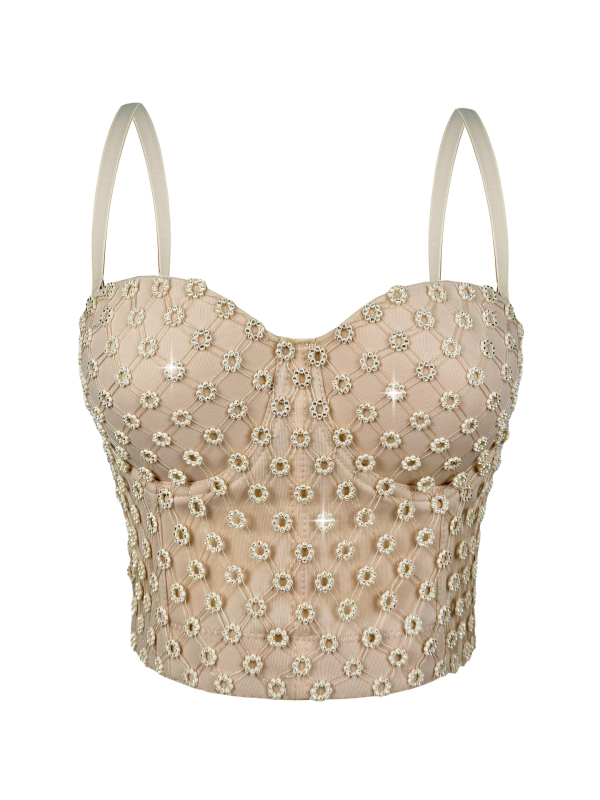 Camisola s rhinestones i ribljim kostom, sling stil, uski kroj, odvojive ramene, poliester