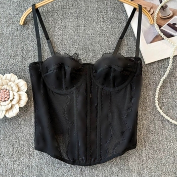 Camisolă din dantelă, nailon, croială Slim, model de cusături, bretele nedetașabile