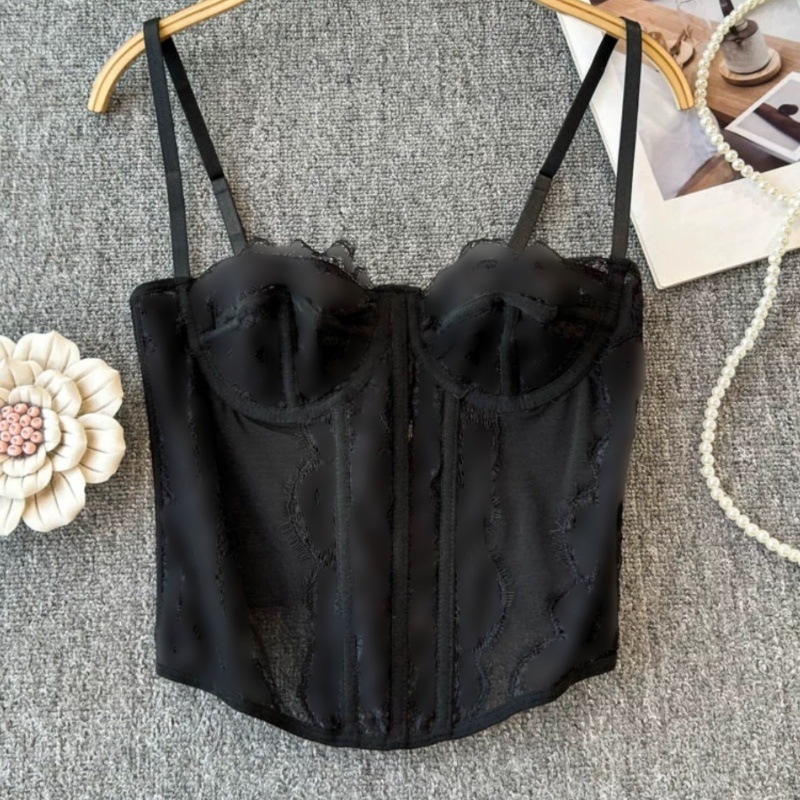 Camisolă din dantelă, nailon, croială Slim, model de cusături, bretele nedetașabile