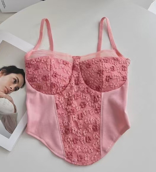Čipkasti top s ojačanjem i ugrađenim jastučićima za prsa – žene, slim-fit, ultra kratki kroj, cvjetni uzorak