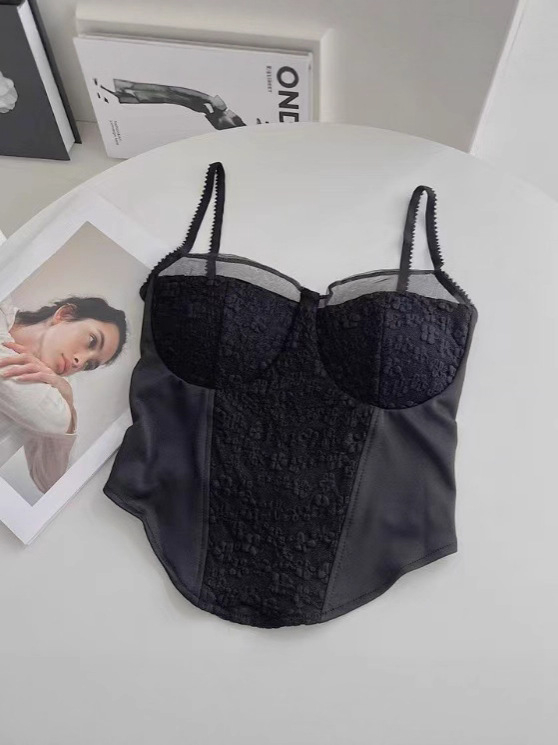 Čipkasti top s ojačanjem i ugrađenim jastučićima za prsa – žene, slim-fit, ultra kratki kroj, cvjetni uzorak