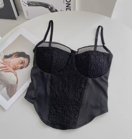 Čipkasti top s ojačanjem i ugrađenim jastučićima za prsa – žene, slim-fit, ultra kratki kroj, cvjetni uzorak