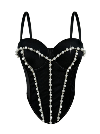 Slim-fit bustier od poliestera bez naramenica, s unutarnjom potporom od ribjih kostiju i perlama te kristalima