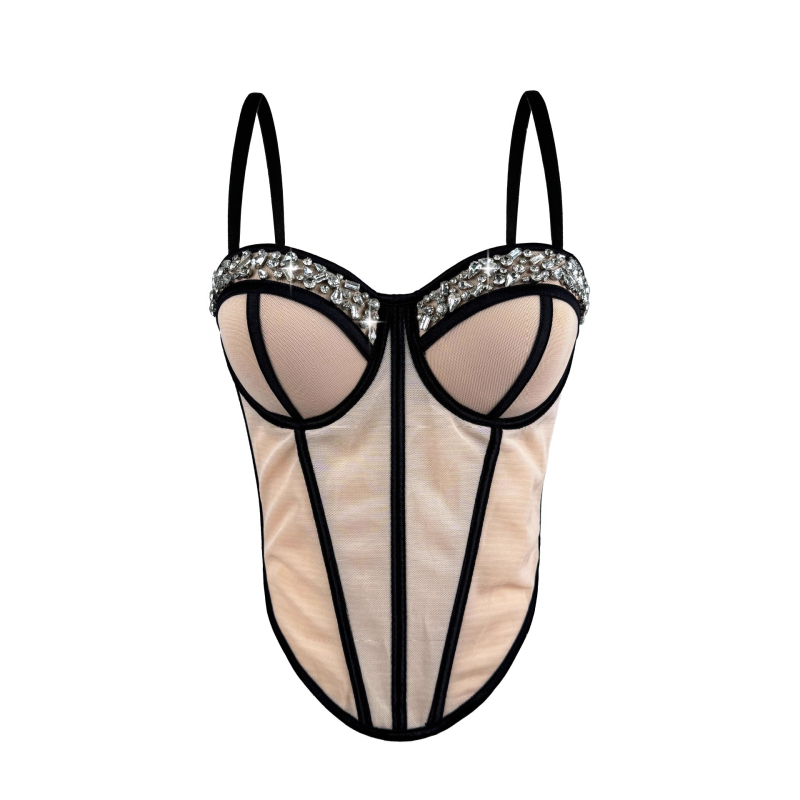 Montisha korsetski cami sling stil, uski kroj, poliester, odvojive naramenice, dizajn fishbone