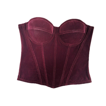 Bordo baršunasti korzet s ribljim kostima, retro francuski stil, camišol s lijepim leđima