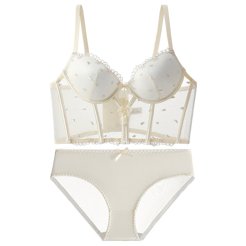 Francuska retro dugi grudnjak set s izvezenom čipkom, 3/4 kupa, Push-Up oblikovanje tijela, glavni materijal najlon, podstava Spandex, stražnje četiri redova kopči, fiksni dvostruki naramenice