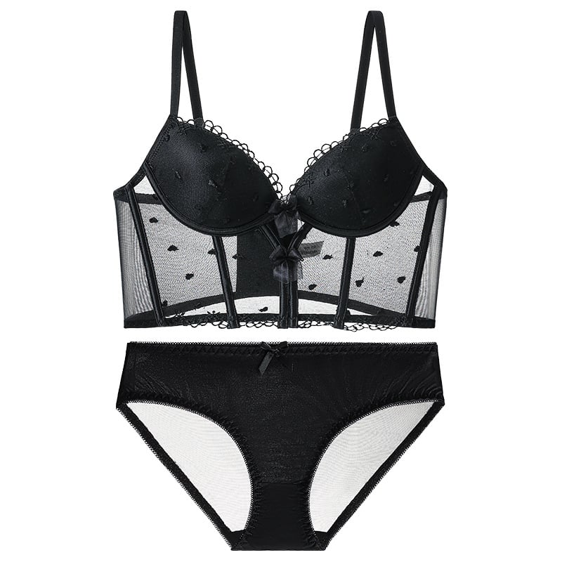 Francuska retro dugi grudnjak set s izvezenom čipkom, 3/4 kupa, Push-Up oblikovanje tijela, glavni materijal najlon, podstava Spandex, stražnje četiri redova kopči, fiksni dvostruki naramenice