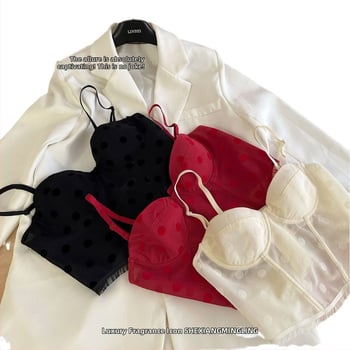 2775 Bralette od mrežaste mreže s točkicama, mekani čelični prsten, push-up, stil vest, koštane umetke, francuski kroj