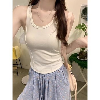 Γυναικείο τοπ χωρίς μανίκια με λαιμό U και ιμάντες sling, εφαρμοστό στη μέση, ασύμμετρο σχέδιο με ψαροκόκκαλο, κοντό μήκος, βαμβάκι‑ελαστάνη