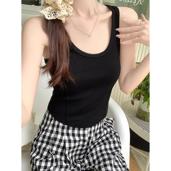 Γυναικείο τοπ χωρίς μανίκια με λαιμό U και ιμάντες sling, εφαρμοστό στη μέση, ασύμμετρο σχέδιο με ψαροκόκκαλο, κοντό μήκος, βαμβάκι‑ελαστάνη