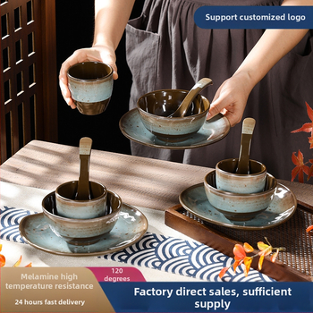 Melamiini lauanõude komplekt nelja osaga – portselanitaoline glasuurmotiiv, kaasaegne stiil, Belein bränd, kohandatav