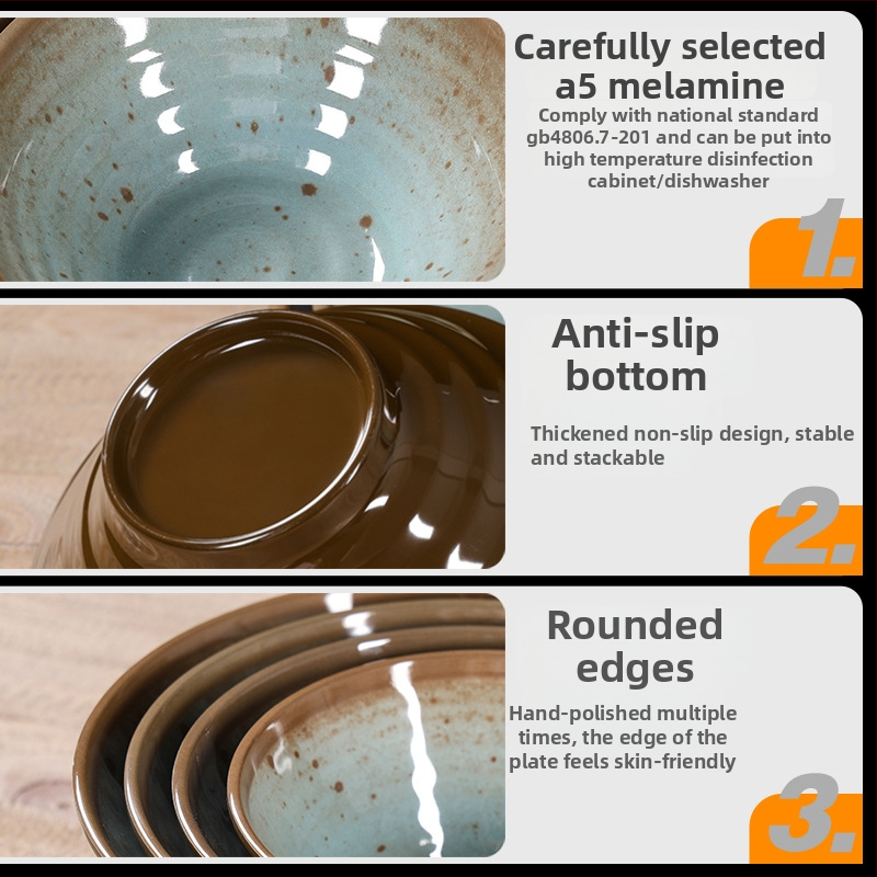 Melamínová jedálenská súprava zo štyroch dielov – napodobenina porcelánu, bodkovaný glazovaný vzor, moderný štýl, Belein, možnosť prispôsobiť