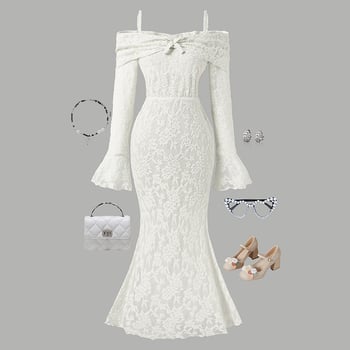 Παιδικό φόρεμα σε Α-γραμμή με δαντέλα από πολυεστέρα, χωρίς τιράντες, μανίκια τύπου τρομπέτας