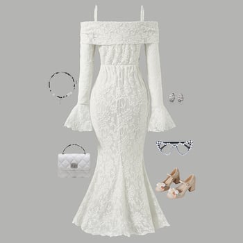 Παιδικό φόρεμα σε Α-γραμμή με δαντέλα από πολυεστέρα, χωρίς τιράντες, μανίκια τύπου τρομπέτας