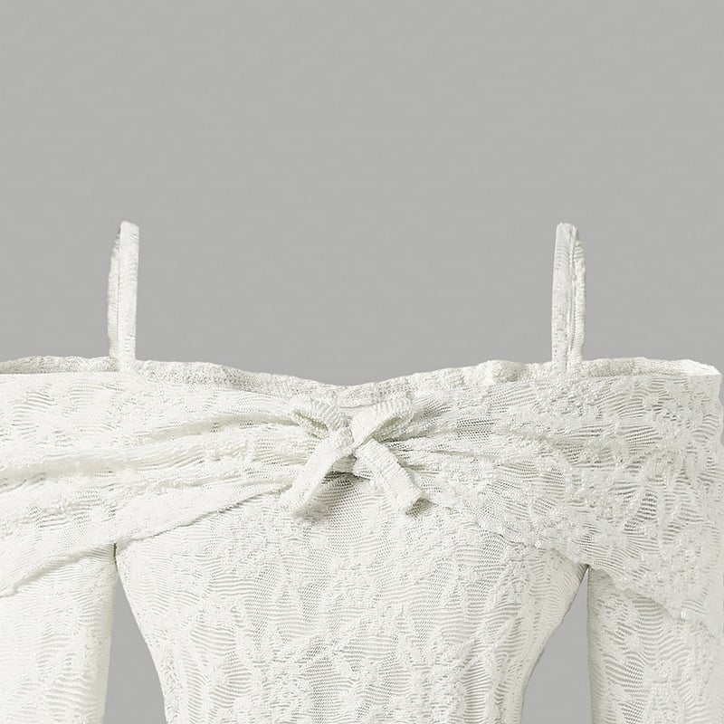 Παιδικό φόρεμα σε Α-γραμμή με δαντέλα από πολυεστέρα, χωρίς τιράντες, μανίκια τύπου τρομπέτας