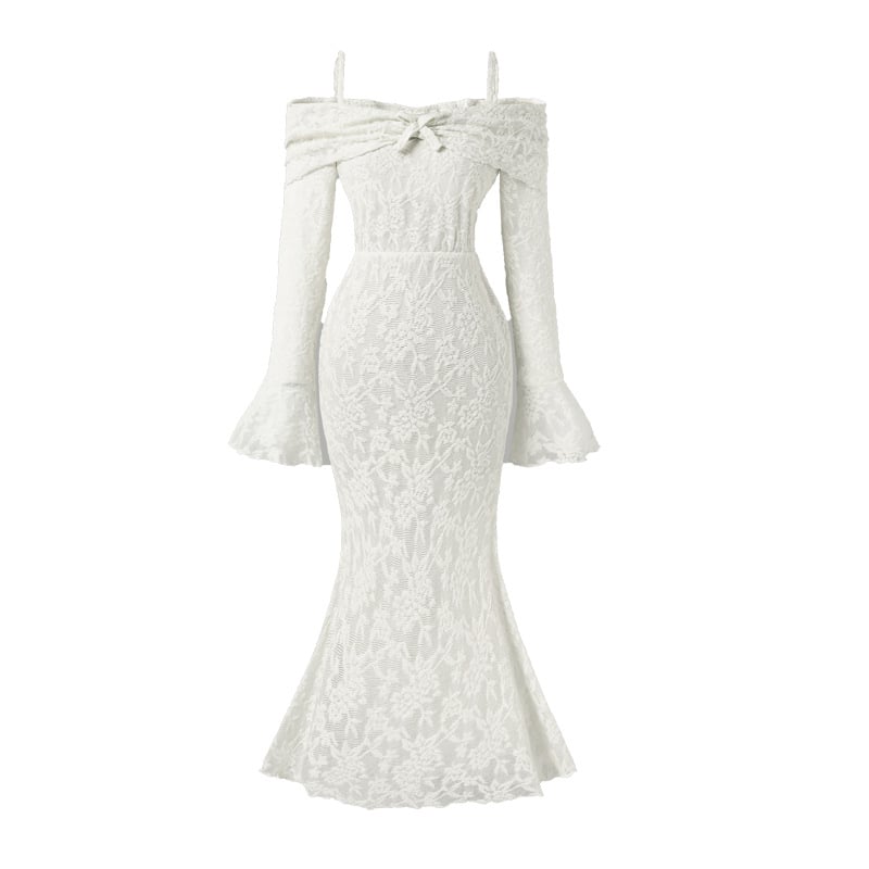 Παιδικό φόρεμα σε Α-γραμμή με δαντέλα από πολυεστέρα, χωρίς τιράντες, μανίκια τύπου τρομπέτας