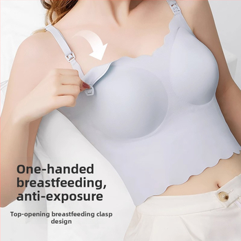 Žindymo viršus su fiksuotomis dvigubomis petimis, ploni formuoti puodeliai, be plieno žiedo, nailono audinys, laktacija visose stadijose