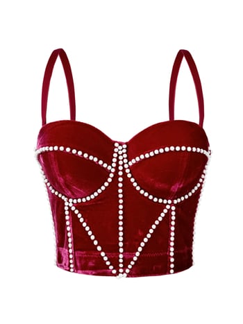 Camisolă din catifea cu model 3D, croială Slim, lungime ultra-scurtă, material poliester