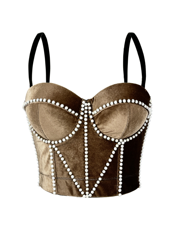 Camisolă din catifea cu model 3D, croială Slim, lungime ultra-scurtă, material poliester