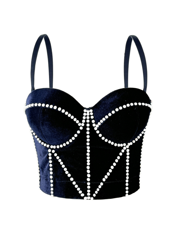 Camisolă din catifea cu model 3D, croială Slim, lungime ultra-scurtă, material poliester