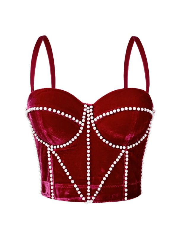 Camisolă din catifea cu model 3D, croială Slim, lungime ultra-scurtă, material poliester