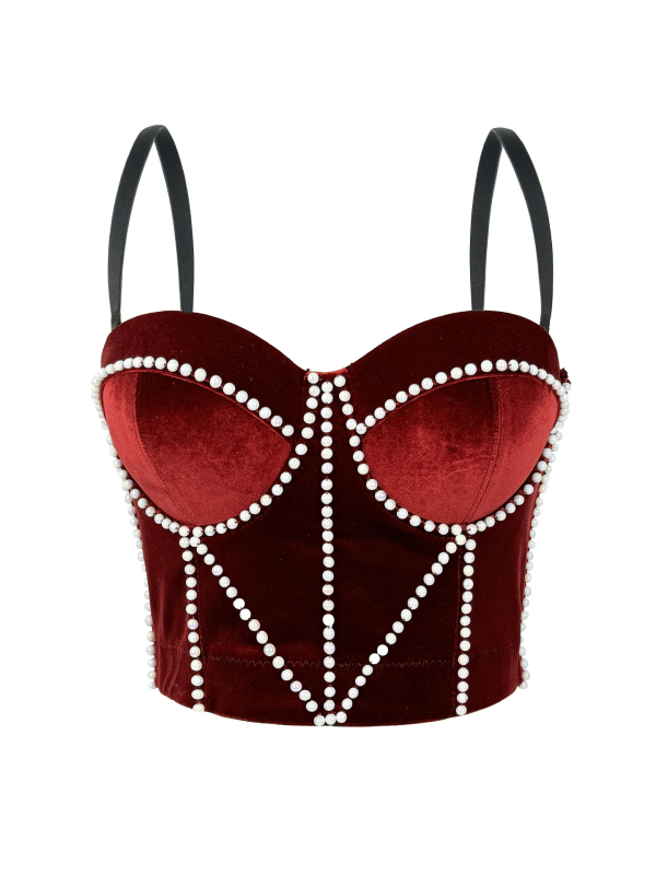 Camisolă din catifea cu model 3D, croială Slim, lungime ultra-scurtă, material poliester