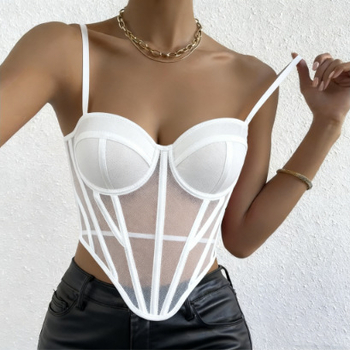 Sutien cami din plasă cu model în dungi, talie subțire, croială slim, lungime scurtă, efect 3D, micro-elastic