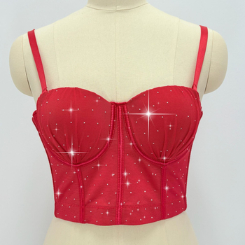 Bustier bez remena s kristalima i Fishbone korzetom, proziran, uski kroj