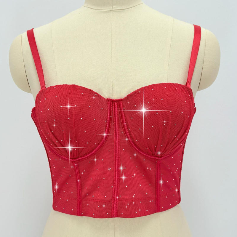 Bustier bez remena s kristalima i Fishbone korzetom, proziran, uski kroj