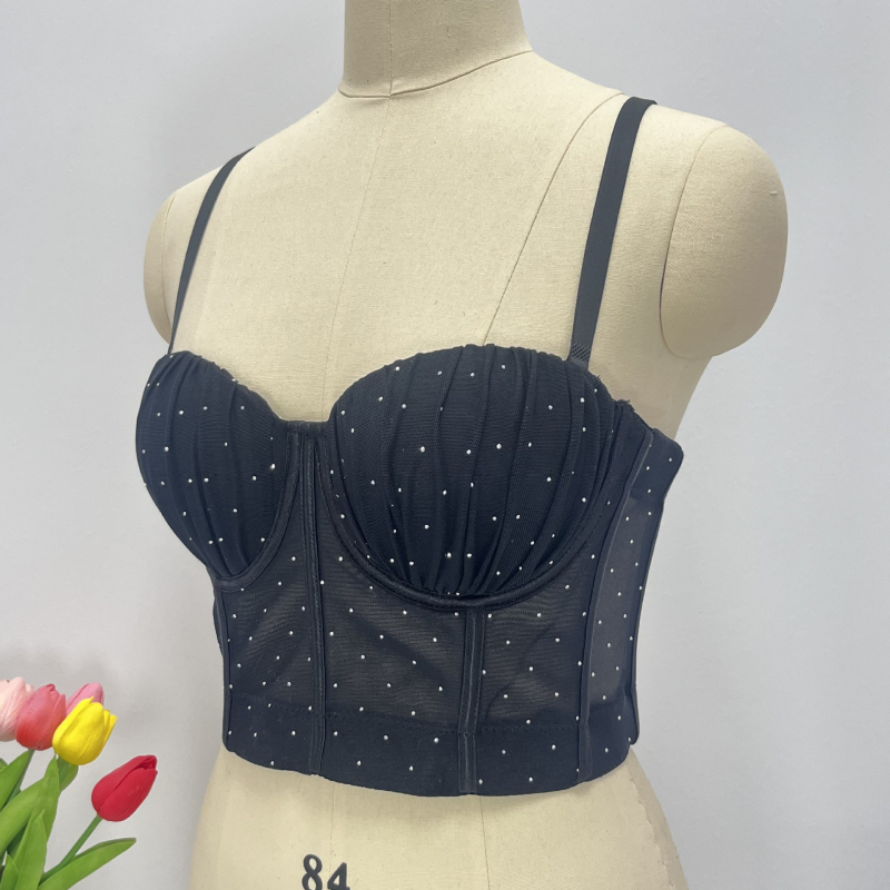 Bustier bez remena s kristalima i Fishbone korzetom, proziran, uski kroj