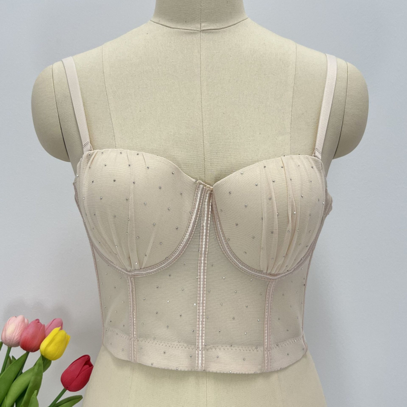 Bustier bez remena s kristalima i Fishbone korzetom, proziran, uski kroj