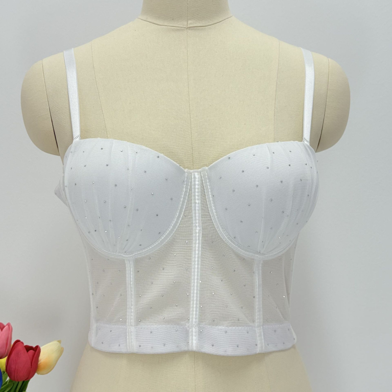 Bustier bez remena s kristalima i Fishbone korzetom, proziran, uski kroj