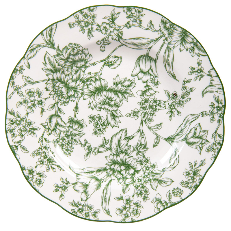 Porcelán étkészlet virágmintás — Rainforest sorozat, kerek forma, modern minimalista stílus