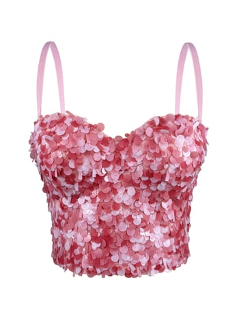 Camisole top sa šljokicama, uski kroj, ultra kratka duljina ≤40 cm, poliester 80–90%, odvojive naramenice