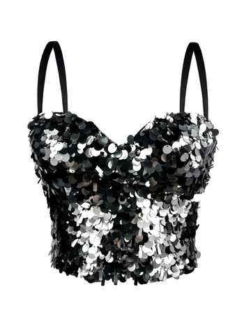 Camisole top sa šljokicama, uski kroj, ultra kratka duljina ≤40 cm, poliester 80–90%, odvojive naramenice